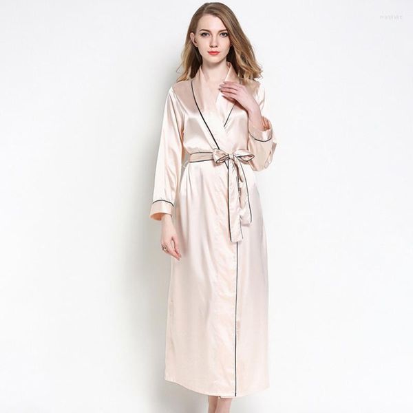 Nachtwäsche Damen Champagner Hochzeit Kimono Robe Kleid Braut Frühling Langarm Bademantel Damen Nachthemd Morgen Dessous Satin