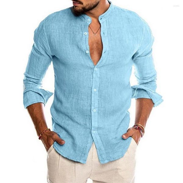 Camicie eleganti da uomo Camicia a maniche lunghe T-shirt Casual Uomo monopetto Autunno Stand Collar Office