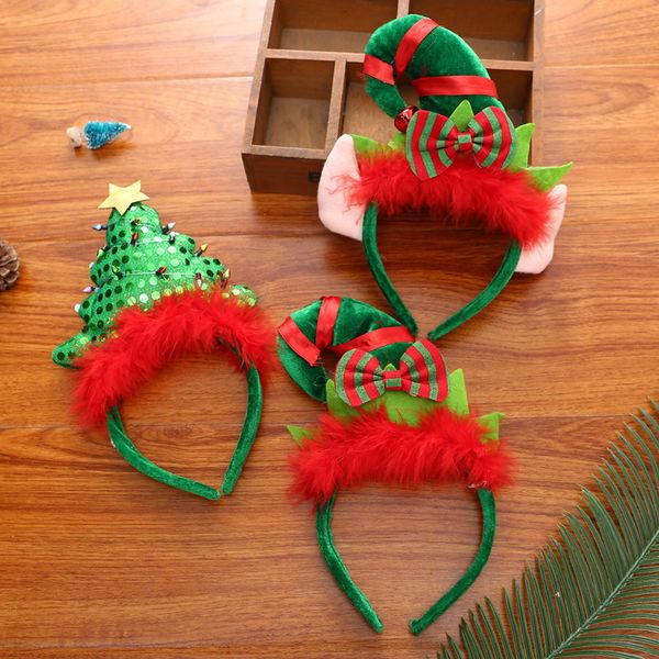 Haarschmuck Dekoration Elf Hut Stirnband Kind Tag Reifen rote Feder Weihnachtsgeschenk kreativ 220909