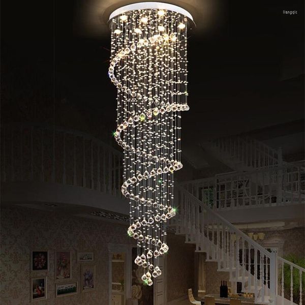 Lâmpadas pendentes JMMXIUZ Moderno Grande Grande escada longa Corrente de lustre de cristal em espiral