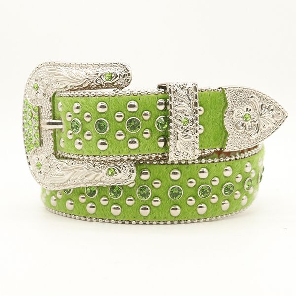 Bling Crystal cravedado com cintura de diamante Cowboy Removível Fuche Green Rhinestone Belts