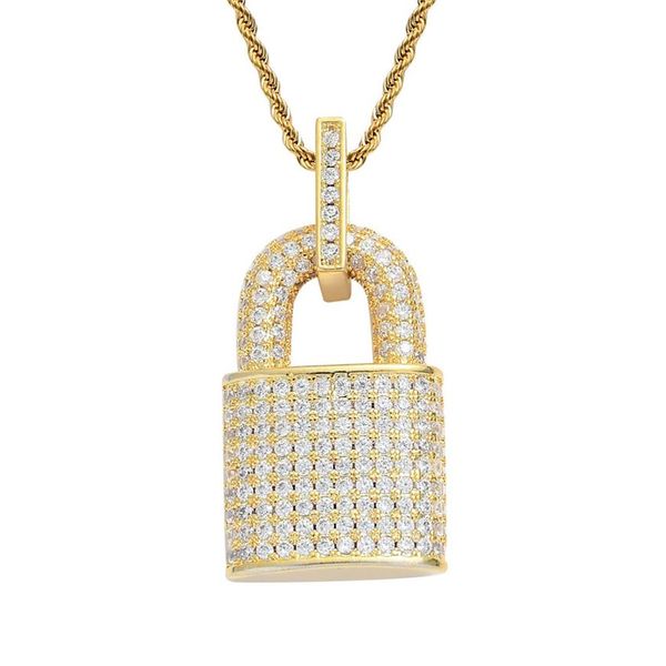 Bling Zircone cubico Collana con lucchetto di diamanti Set di gioielli hip-hop Oro 18 carati Collane con ciondolo lucchetto Catena in acciaio inossidabile Moda per donna340E