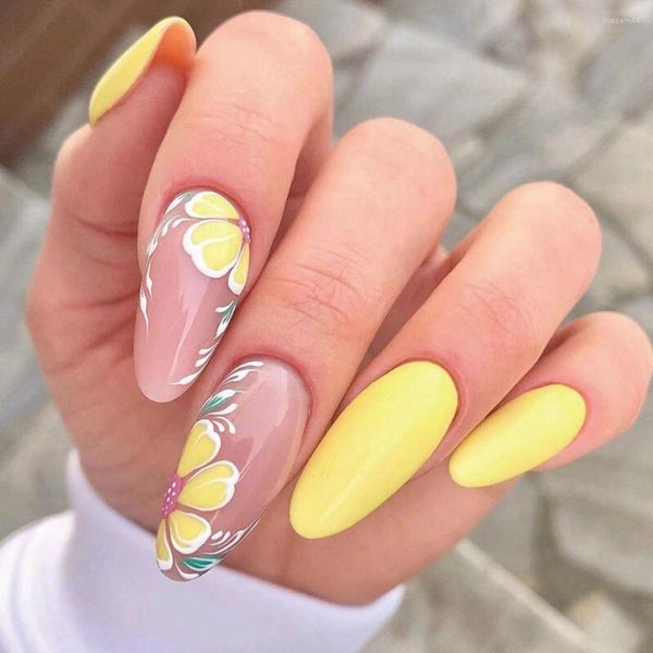 False unhas de moda destacável capa completa manicure ferramenta flor amêndoa unhas dicas de unhas vestíveis estiletto francês falso