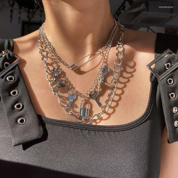 Подвесные ожерелья модные ключ замок готический ожерелье для женщин панк хип-хоп многослойные цепи женского сплава