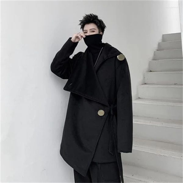 Trench da uomo Cappotto a maniche lunghe nero da uomo Cappotto grande in lana con un bottone sciolto Moda giapponese dal design retrò Giacca spessa