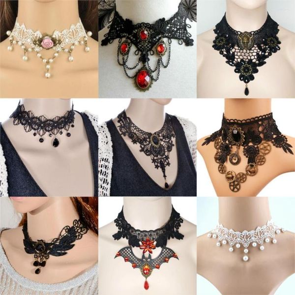 Choker Mode Frauen Retro Goth Rose Blume Spitze Halskette Kragen Samt Viktorianischen Vintage Gothic Kette Anhänger Für Hochzeit