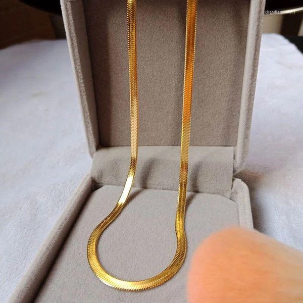 Anhänger Halsketten 925 gestempelt Silber 18 Karat Gold Farbe 4 mm Kette Schlüsselbein Halskette für Frauen Luxus edlen Schmuck Hochzeitsgeschenk Halsband