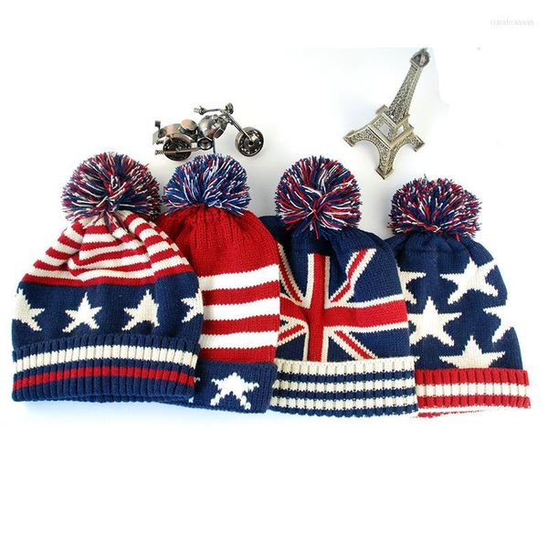 Berretti Uomo Inverno Pom Poms Ball Berretto lavorato a maglia per donna Unisex Casual Bandiera nazionale britannica e americana Cappelli Skullies Beanie Hat Gorros