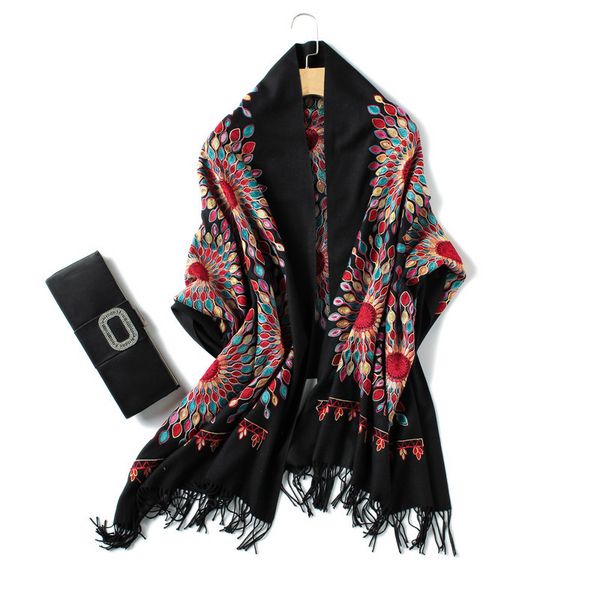 Winter Neue Schal Frauen Vintage Stickerei Dicke Warme Kaschmir Schals Schals und Wraps Pashmina Damen Bandana Echarpe