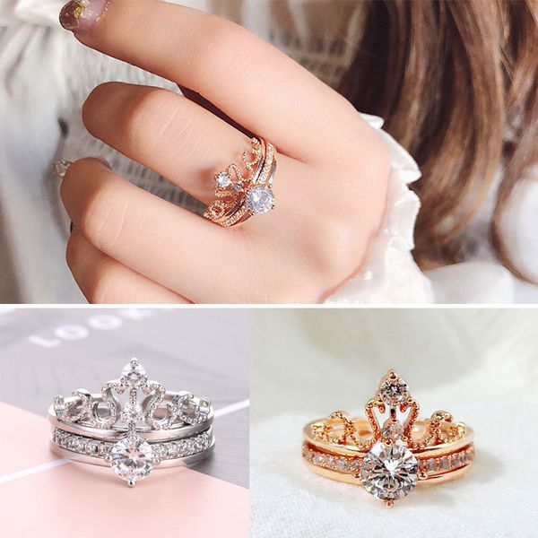 Duas peças Gold Silver Silver Color Crown Rings para Woman 2022 Novo conjunto de dedos de jóias anel de luxo da festa de casamento de joalheria