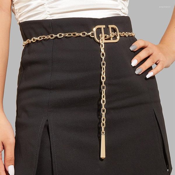 Celra Mulheres Moda Belt Hip High Sold Gold Metal Chain Acessórios para franjas punk robustas de cintura damas