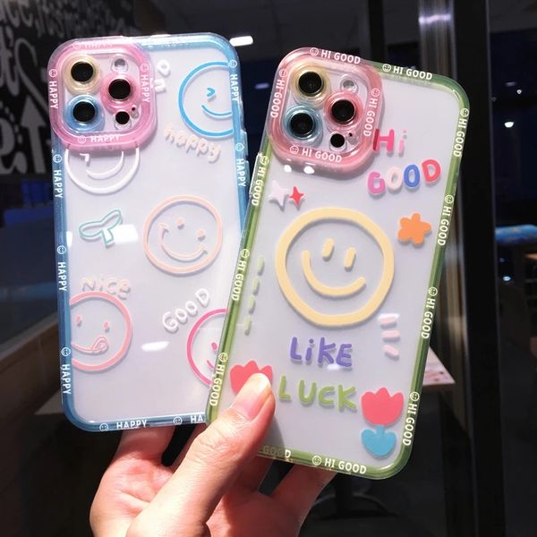 Niedliche Cartoon-Hüllen Smile Leopard Clear Phone Case für iPhone 14 13 Pro Max 12 11 XS XR 7 8 Plus Paar Transparente weiche stoßfeste Abdeckung