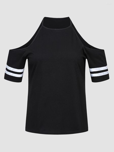 Camicia Finjani Solid Halter Neck T-shirt con spalle scoperte Taglie forti Top a maniche corte per donna Estate 2022