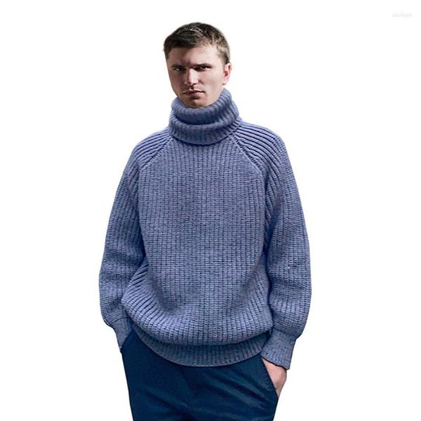 Suéteres masculinos pura mão tecida espessada pescoço alto suéter de inverno