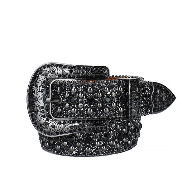 Cintura con strass Design di lusso Fibbia con diamanti Cinturino nero per jeans Cinture con rivetti decorativi Ceinture Femme Western