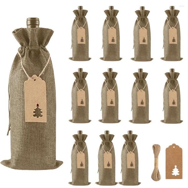 Decorações de Natal Sacos de vinho de serapilheira 12 PCs Tampa de garrafas com pacote de presentes de Wrap reutilizável