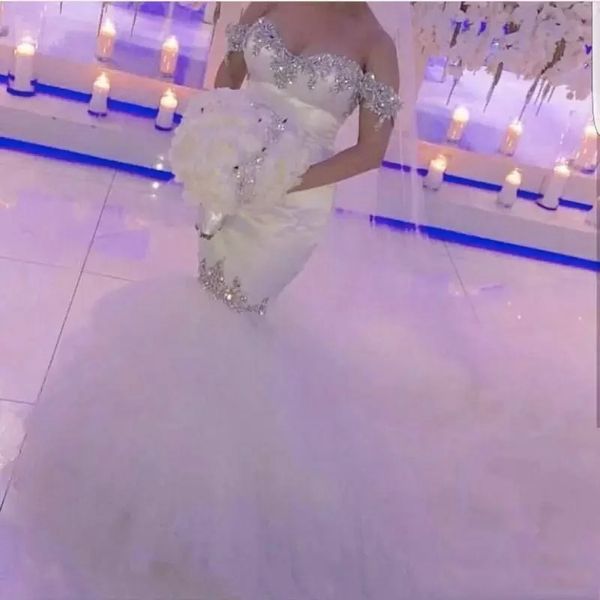 Mermaid Crystal Long Wedding Dresses Off spalla Abito da sposa Sinestone Plus Size White Sexy Bride Wear Wear Welessless