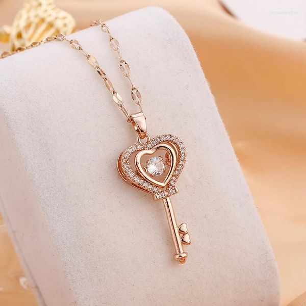 Anhänger Halsketten Herzförmige Schlüssel Hals Kette Edelstahl Schmuck 2022 Koreanische Mode Frauen Initial Großhandel Artikel