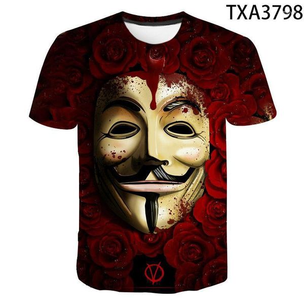 Herren T-Shirts Hacker Maske 3D-Druck T-Shirt Männer Frauen Kinder Sommer Kurzarm Casual T-Shirt Lustiger Junge Mädchen Kinder Tops Coole Streetwear