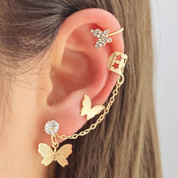 Diamante vintage Butterfly Pingente Butterfly Pingente Brincos de manguito feminino Color feminino CLIPES DE EAR MEAL METAL DE METAL CHOLO CLIPS DE MENHINGS JOENS DE MENHￃO