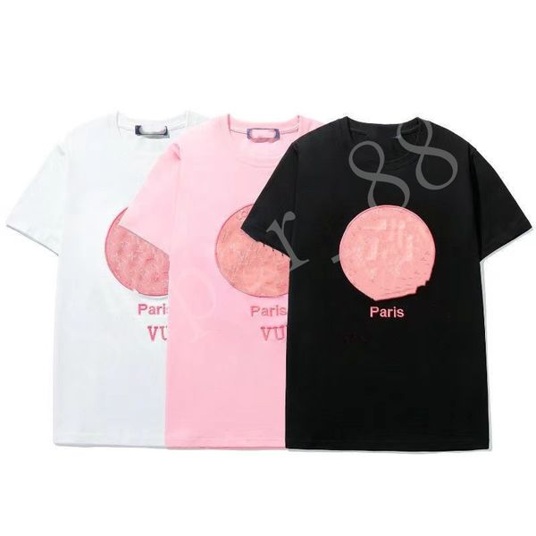 T-shirts masculinos de bordados letra s-2xl estampa de flor estripador t camisetas pretas cor rosa branca mulher mulher popular vestido de manga curta casais