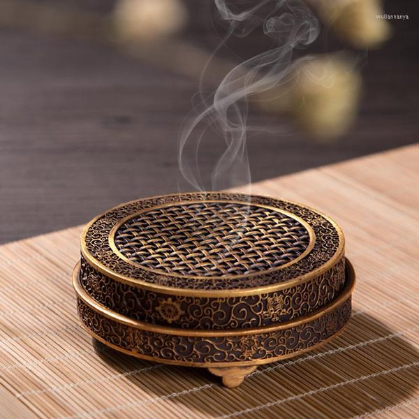 Lâmpadas de fragrância Bronze Incense Burner Domínio Decoração de sândalo Cerimônia de chá de bandeja antiga