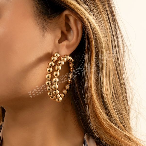 Orecchini a cerchio geometrici a spirale semplici Orecchini da donna in metallo color oro vintage con perline rotonde Orecchini con perline Gioielli di moda per ragazze