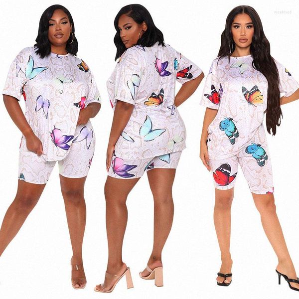 Tee casual e shorts femininos definem Loungewear Butterfly plus size tracksui mulheres duas peças