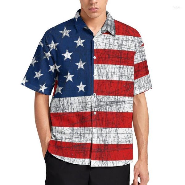 Camisas casuais masculinas bandeira americana 4 de julho Camisa de férias bandeiras vintage Imprimir Blouses Cool Bloups Clopeias gráficas Plus Size