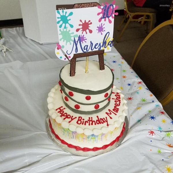 Articoli per feste Personalizzati Età e nome Pennello glitterato Topper per torta Personalizza Centrotavola compleanno artista pittore