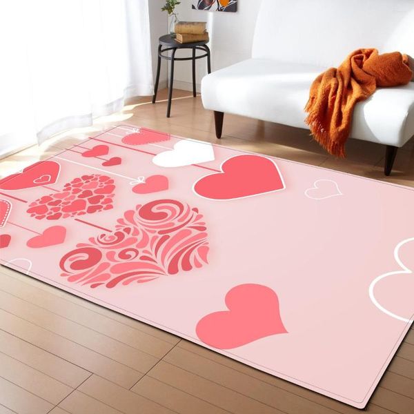 Teppiche Valentinstag Teppich Wohnzimmer und Schlafzimmer Teppich Herz Liebhaber Rosa Baby Mädchen Soft Play Bodenmatte Küche Salon Tapete