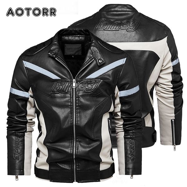 Jaqueta de couro falsa de couro masculino de couro masculino refletivo com z￭per fresco com casacos machos motociclistas de motociclista masculino de motociclista Plus tamanho 220912