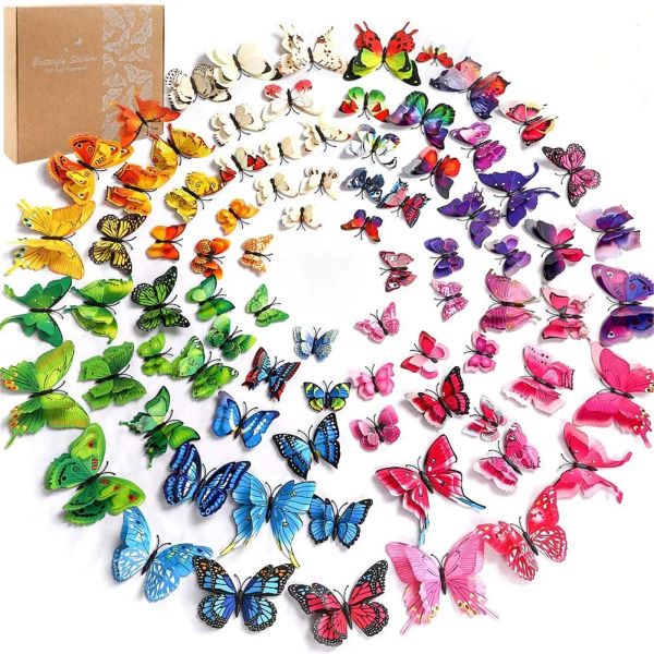 Andere festliche Partyartikel 3D-Schmetterlings-Wandaufkleber, farbige doppelte geflügelte Schmetterlinge, Dekor mit Magneten, abnehmbarer Wandaufkleber Mxhome Amgei