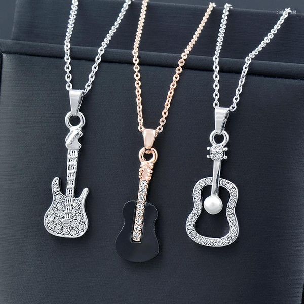 Anhänger Halsketten SINLEERY Trend Edelstahl Halskette Für Frauen Rose Gold Silber Farbe Gitarre Anhänger Und Schmuck XL400 SSK