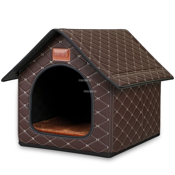 Кеннели, ручки современные кожаные собачьи дома четыре сезона универсальный закрытый теплый питомник простой творческий дом маленький и средний собачий посуда для собак 220912