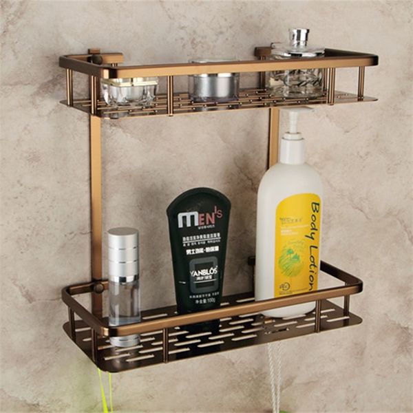 Cesti di stoccaggio Antique Spazio Antique in alluminio Bronzo scaffale per bagno a doppio strato ad angolo argento ad angolo accessori per bagno Prodotti 220912