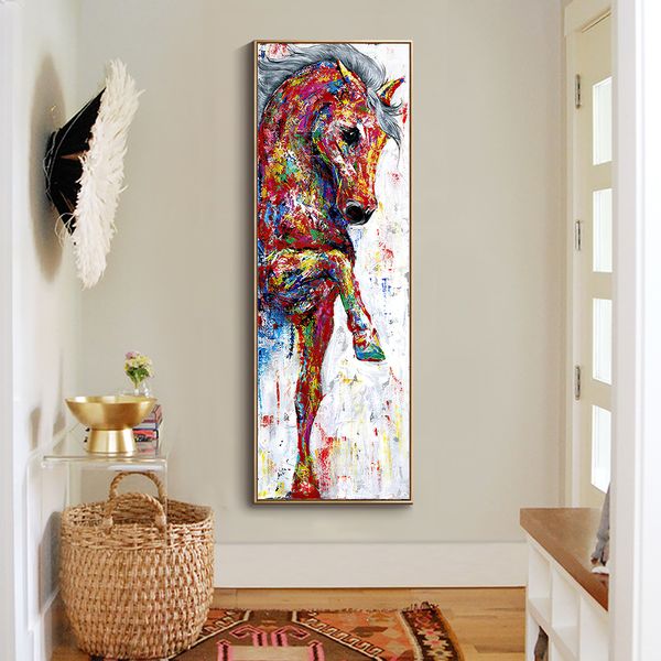 Pintura de lona Prints abstratos de cavalo vermelho e pôsteres arte de parede de animais para decoração de sala pintura de parede Poster nórdico Obra de arte sem quadro