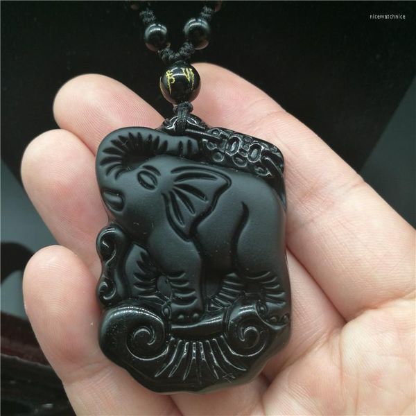Colares pendentes Obsidiana negra de pendente elefante fofo de elefante Lucky Pingentent