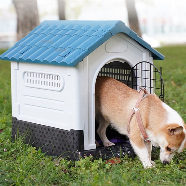 Zwinger Stifte Kunststoff Hundehütten Außenterrasse Regensicheres Welpenhaus Vier Jahreszeiten Universeller Katzenkäfig Großer Hund Villa Zimmer Haustierkistenzubehör 220912