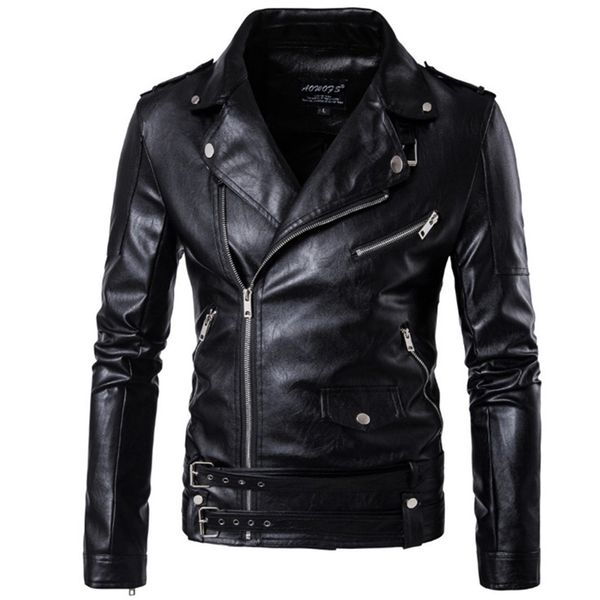 Casado de motocicleta de couro de couro masculino Designer de moda piloto de moda punk wind obl￭qua zipper design 220912