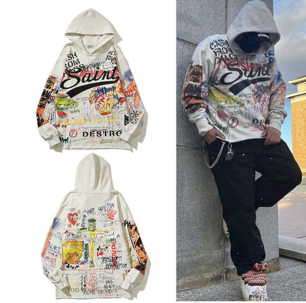 Moletom Moda Designer Saint Mxxxxx Graff Pullover Murakami Takashi Grafite Homens com Capuz