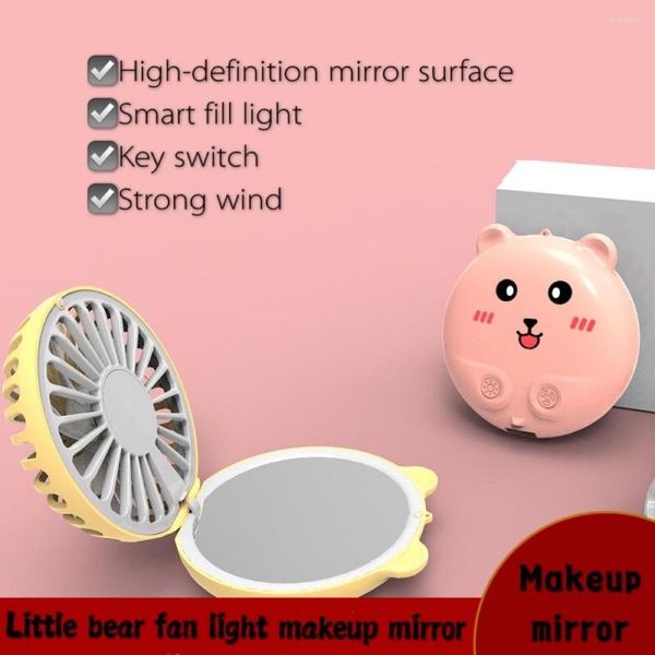 Kompakte Spiegel für Freundin, niedlicher Cartoon-Bär, Make-up-Spiegel, tragbar, Mini-USB-Ladefunktion, faltbar, Schönheits-LED-Licht gefüllt