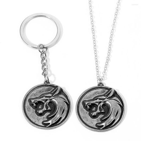 Pingente Colares Game Game Wizard 3 Colar Wild Hunting Wolf Abrindo Round Round Men's Metal Keychain Jewelry Gifts