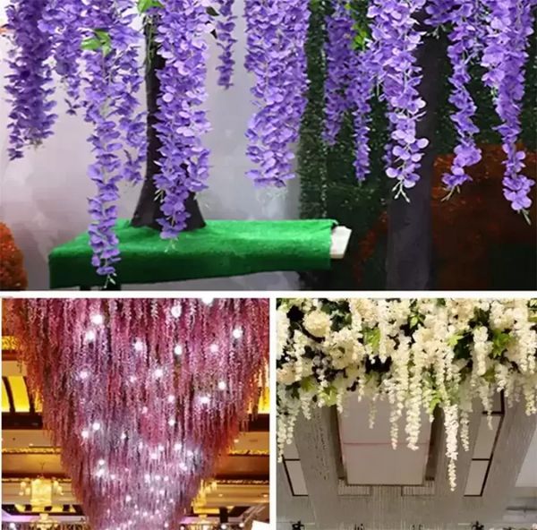 Wisteria Artificial Flower Wreath Wreath Rattan Artificial Flower String Arch 12pcs Lote de casamento Decoração da decoração de jardim 912