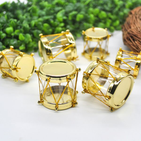 Weihnachtsdekorationen 6PCs Golden transparent kleiner Drum -Ornament Mini Geschenkbox Baum Anhänger Jahr Dekoration 220912