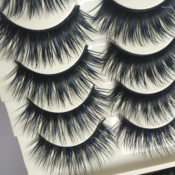 Falsos cílios de 10packs/lote beleza grossa 5 pares longos pretos estilo azul de palco artesanal cílios de olho falsos FS010