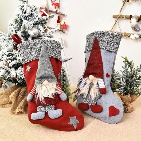 Decorações de Natal grandes meias de malha sem rosto Santa Gnome Doll Socks