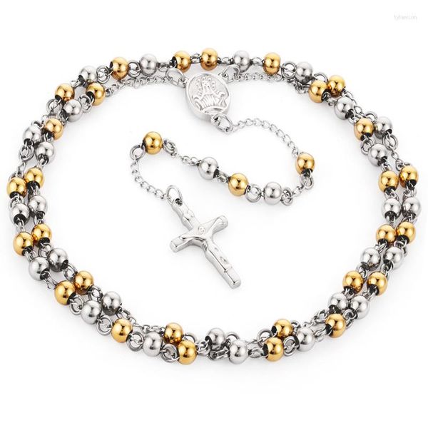 Anhänger Halsketten Edelstahl Rosenkranz Perlen Jesus Halskette Katholische Gold Silber Farbe Lange Kette Kreuz Für Frauen Schmuck Geschenke