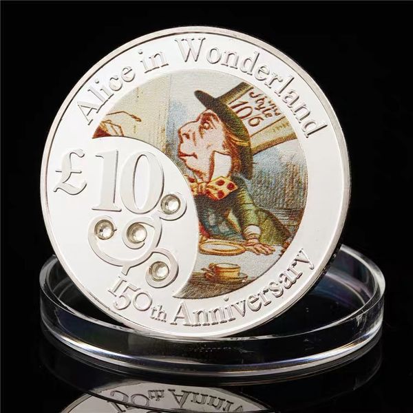 Presente Silver Plated 150th Anniversary 10 Alice no País das Maravilhas Vanuatu Coins Comemorativas Collectibles Coleção Coleta Desafio