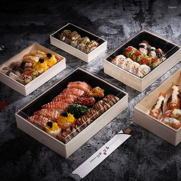 Учетные наборы посуды одноразовые деревянные ланч -коробки японская суши салат -контейнер с складными коробками Sashimi Tempura